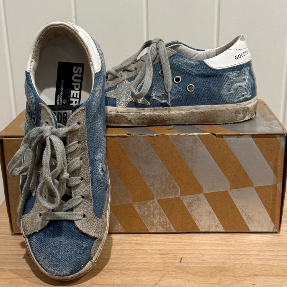 AUTHENTIC Golden Goose DENIM and White Sneakers - Picture 2 of 6